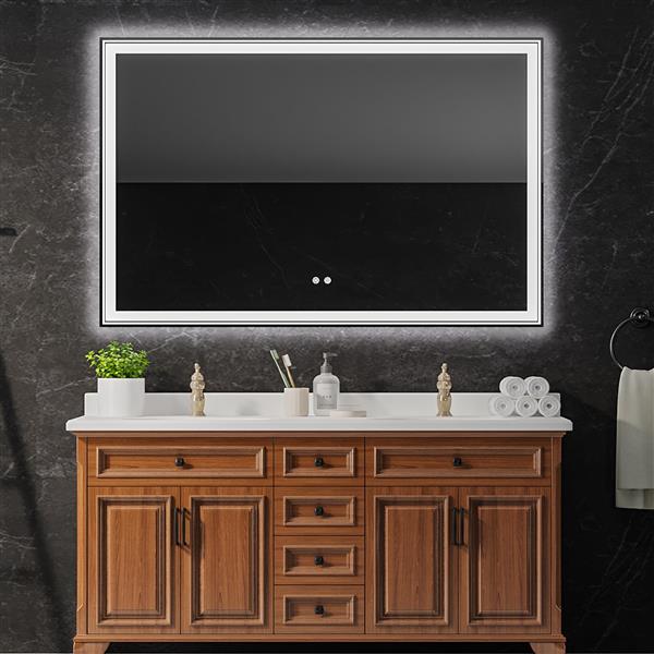 55×36 inch LED-Lit bathroom mirror, wall mounted anti-fog memory Large Adjustable Brightness front and back light Rectangular Vanity mirror