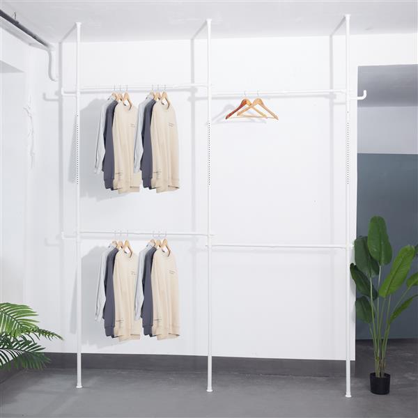 Double Clothing Rack, Adjustable Racks for Hanging Clothes, 2 Tier Clothes Heavy Duty Garment White Closet Freestanding System-White