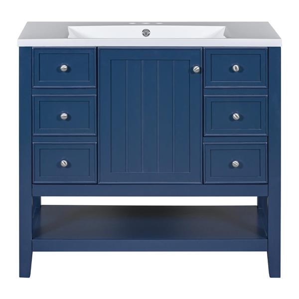 36" Bathroom Vanity with Sink Combo, One Cabinet and Three Drawers, Solid Wood and MDF Board, Blue