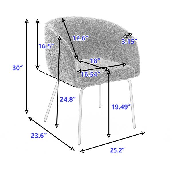 040-Boucle Fabric Dining Chair With Black Metal Legs Set Of 2,Ginger