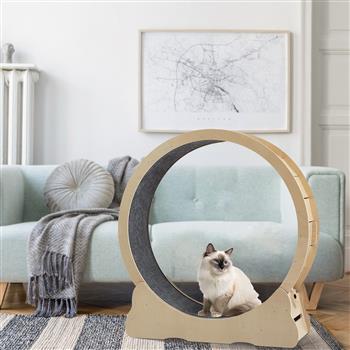 Cat Exercise Wheel - Indoor Cat Treadmill with Carpeted Running Track, Safety Cat Treadmill with Latch, Weighted Wheel for Cats, Add Fun to Cat Exercise, Natural Wood Color, 39.4\\"L x 13.2\\"W x 41.3\\"H