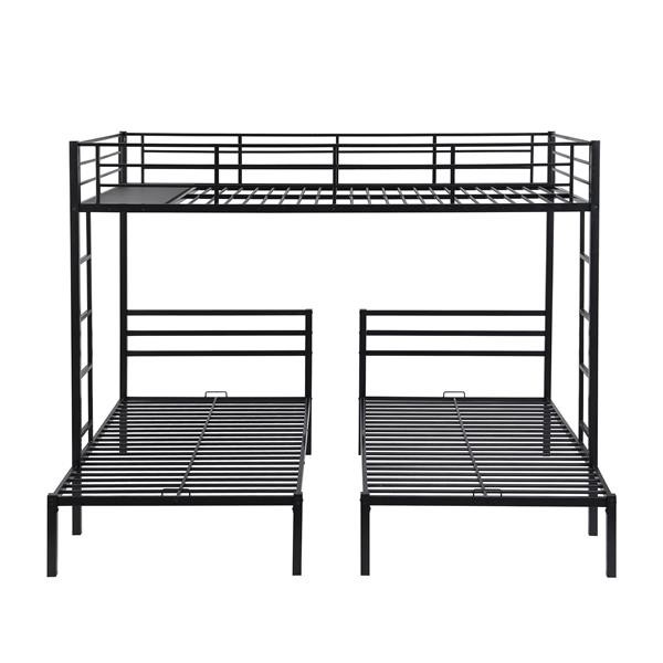 Full over Twin&Twin Size Bunk Bed with Built-in Shelf, Black