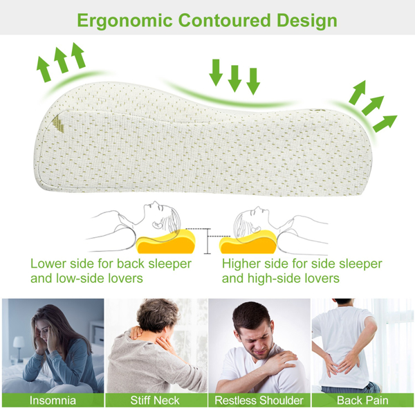 Bamboo Memory Foam Sleep Pillow Contoured Cervical Orthopedic Pillow Neck Support Breath Pillow