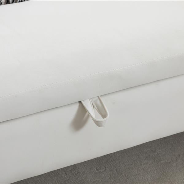 032-Velvet Fabric Storage Bench Bedroom Bench With Gold Metal Trim Strip For Living Room Bedroom Indoor,Ivory