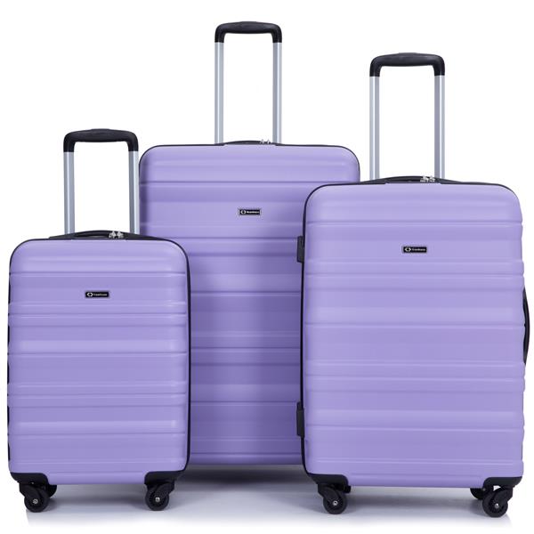 Expandable 3 Piece Luggage Sets PC Lightweight & Durable Suitcase with Two Hooks, Spinner Wheels, TSA Lock, (21/25/29) Purple