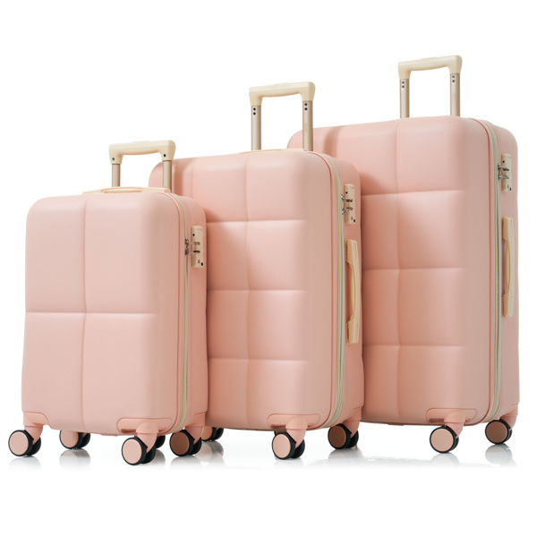 Luggage Set of 3, 20-inch with USB Port, Airline Certified Carry-on Luggage with Cup Holder, ABS Hard Shell Luggage with Spinner Wheels, pink 