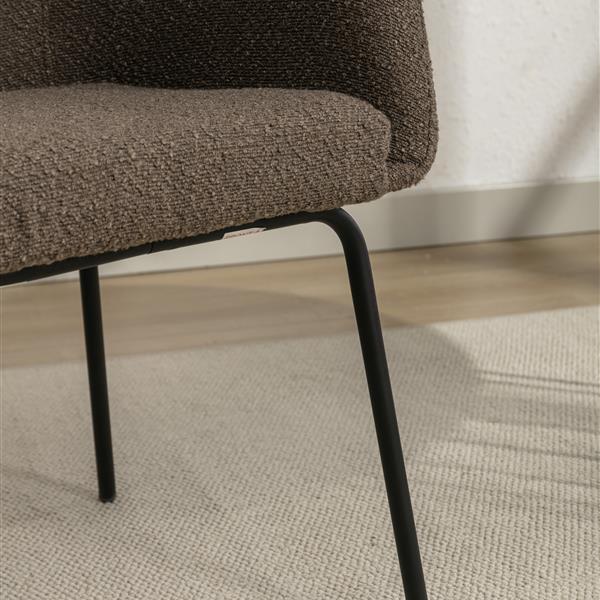 040-Set of 2 Boucle Fabric Dining Chairs With Black Metal Legs,Dark Brown