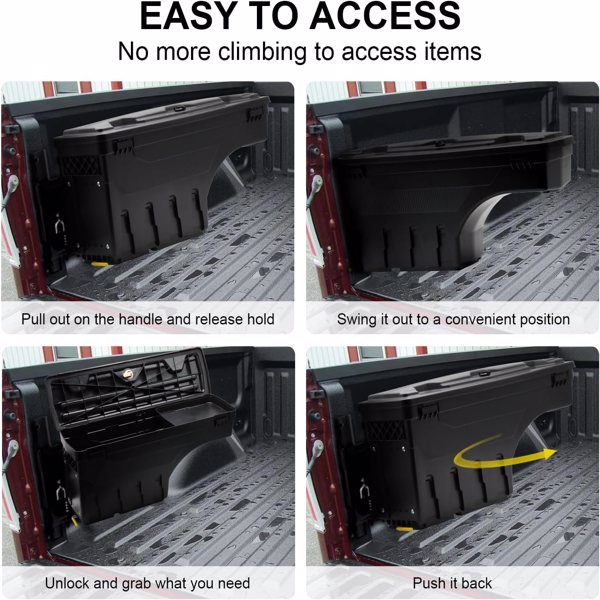 Left Driver Side Truck Bed Storage Box Fit for 1994-2002 Dodge Ram & 1980-1996 Ford F-Series & 1988-1998 Chevy GMC C/K, Key Lockable Lid Waterproof Truck Bed Toolboxes Black