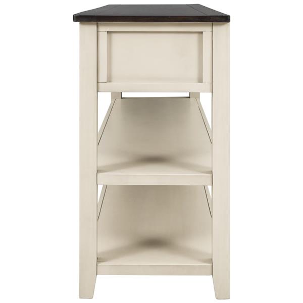 Retro Design Console Table with Two Open Shelves, Pine Solid Wood Frame and Legs for Living Room (Espresso+Beige)