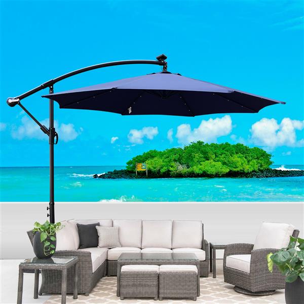 10 ft Outdoor Patio Umbrella Solar Powered LED Lighted Sun Shade Market Waterproof 8 Ribs Umbrella with Crank and Cross Base for Garden Deck Backyard Pool Shade Outside Deck Swimming Pool