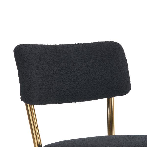 Set of 2 modern teddy fabric upholstered bar stools - Metal base high stool - Suitable for kitchen, dining and living room - Black - Stylish and comfortable island seating