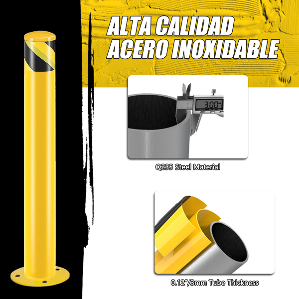 Safety Bollard Post, 36 Inch Height Steel Bollards, 3 Inch Diameter Parking Bollard, Yellow Powder Coated Safety Parking Barrier Post, for Traffic Sensitive Areas