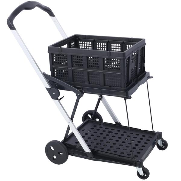 Collapsible Utility Cart Multi Use Functional Collapsible Shopping Carts 2-Tier Collapsible Shopping Cart with Baskets Carrito para Supermercado con Ruedas