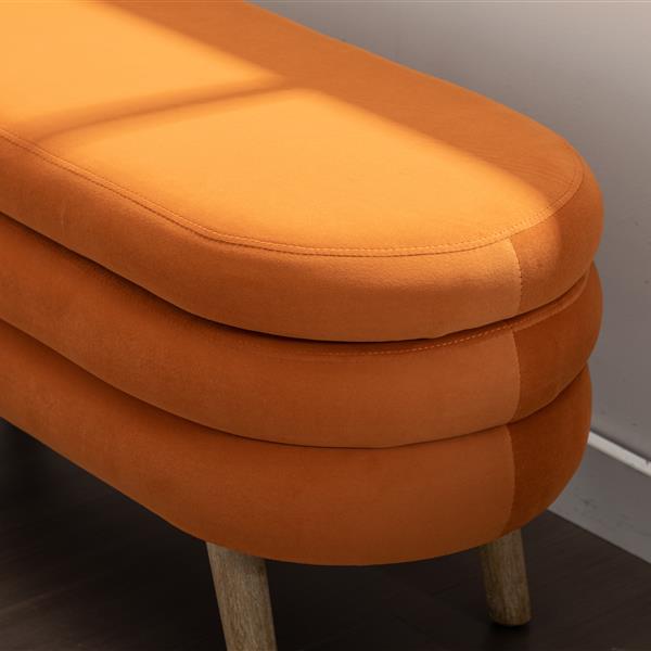 036-Velvet Fabric Storage Bench Bedroom Bench With Wood Legs For Living Room Bedroom Indoor,Orange