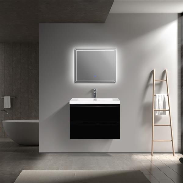 30" Floating Bathroom Vanity with Sink, Modern Wall-Mounted Bathroom Storage Vanity Cabinet with Resin Top Basin and Soft Close Drawers, Glossy Black 24V11-30GB