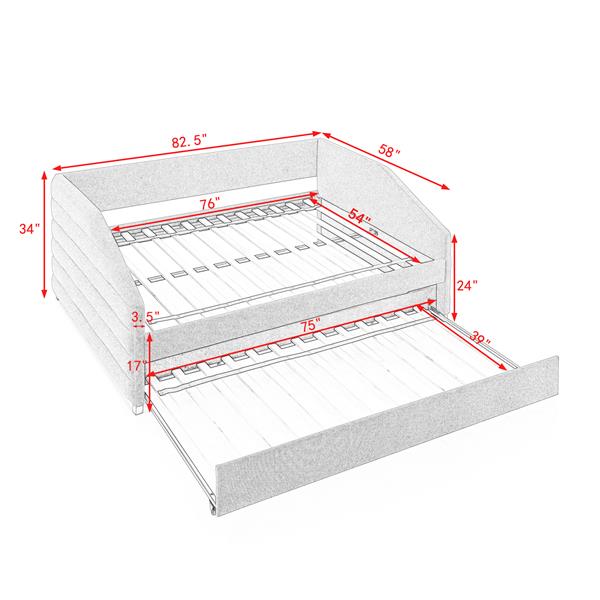 Full Size Daybed with Trundle Upholstered Tufted Sofa Bed, Linen Fabric, Beige (82.5"x58"x34")