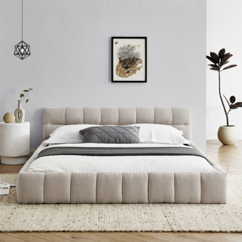 Queen Size Upholstered Bed Frame with Thick Fabric, Chenille Fabric Grounded Queen Size Platform Bed with Headboard and Solid Frame. No Box Spring Needed, Beige(68\\'\\'*86.5\\'\\'*23.5\\'\\')