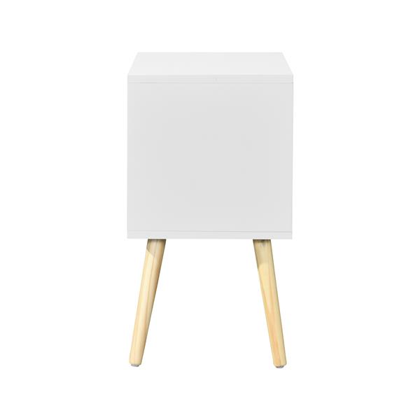 Side Table with 2 Drawer and Rubber Wood Legs, Mid-Century Modern Storage Cabinet for Bedroom Living Room Furniture, White