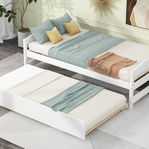 Twin Size Platform Bed with Twin Size Trundle, White