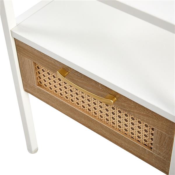 Set of 2, 15.75" Rattan End table with  drawer, Modern nightstand, metal legs,side table for living room, bedroom,white