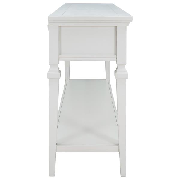 Classic Retro Style Console Table with Three Top Drawers and Open Style Bottom Shelf, Easy Assembly (Antique White)