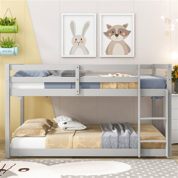 Twin over Twin Floor Bunk Bed,Grey