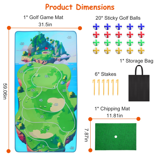 Golf Chipping Game,Golf Chipping Game Mat with Golf Mat, 20 Golf Balls, 6 Ground Stakes, Indoor Golf Game for Adults Kids, Golf Training Equipment, Golf Gifts Accessories for Men