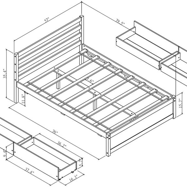 Full Size Wood Platform Bed Frame with 4 Storage Drawers and Headboard of White Color for All Ages