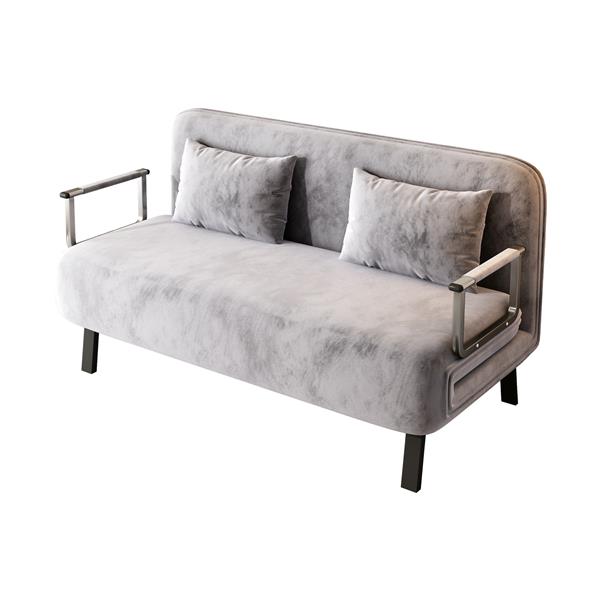 velvet light gray 55″ Convertible Chair Bed, Tri-Fold Sofa Bed with Adjustable Backrest & Pillow, Leisure Chaise Lounge Couch with Sturdy Steel Frame for Home & Office, Comfortable Sleeper Chair