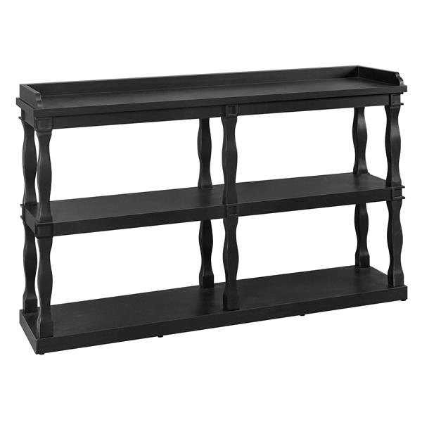 Console Table with 3-Tier Open Storage Spaces And Roman Column Effect Support Legs,Narrow Sofa Entry Table for Living Room, Entryway and Hallway(Black)