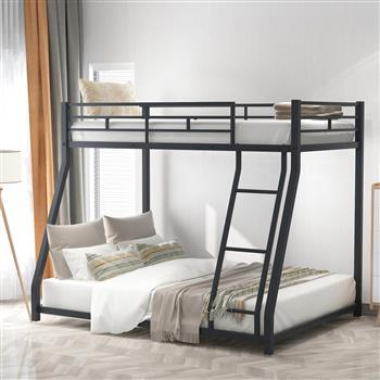 Metal Floor Bunk Bed, Twin over Full,Black