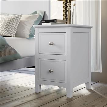 2 Drawers Solid Wood Nightstand End Table in White