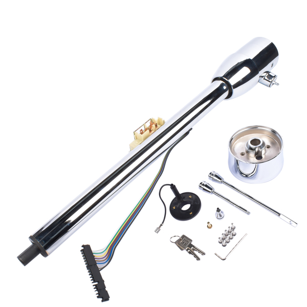 32" Floor Shift Tilt Manual Steering Column w/ 9 Hole Wheel Adapter + Key Chrome