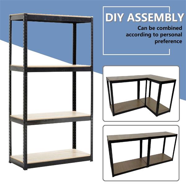 Storage Rack Shelving Unit Storage Shelf Steel Garage Utility Rack 4-Shelf Adjustable Shelves Heavy Duty Display Stand for Books, Kitchenware, Tools Boltless Assembly (Black)