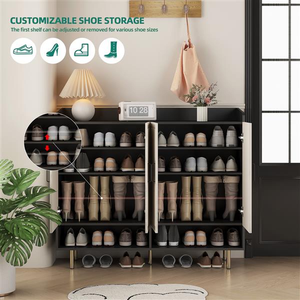 Shoe Cabinet with 4 Doors Large Modern Shoe Storage Organizer Cabinet with Adjustable Shelves for Entryway Slim Black Shoe Rack Cabinet for Closet