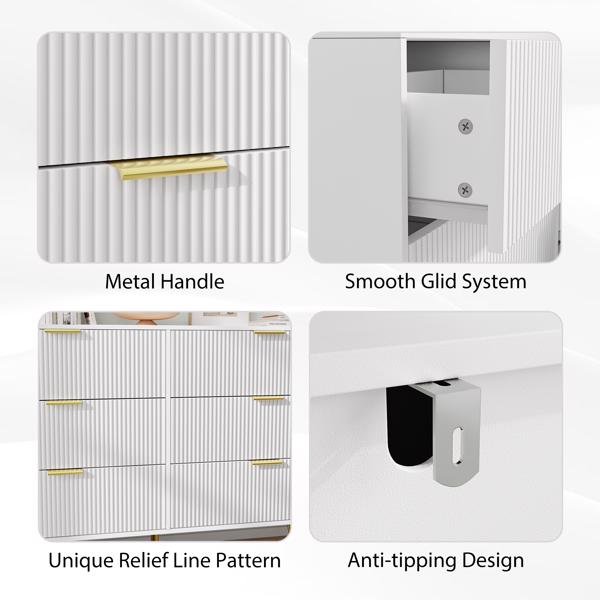 Modern white 6 Drawers for Bedroom,Wooden drawers with Gold Handles, Chest Dresser with Deep Drawers for living room 