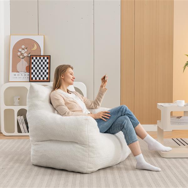 054-Large Size Teddy Fabric Bean Bag Chair Lazy Sofa Chair Sponge filling For Indoor,Ivory