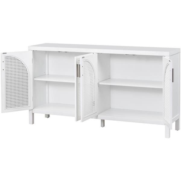 Large Storage Space Sideboard with Artificial Rattan Door and Metal Handles for Living Room and Entryway (White)