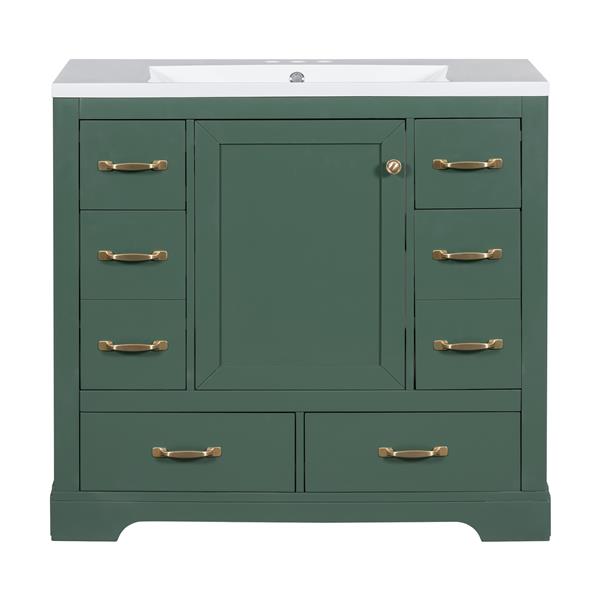 36" Bathroom Vanity with Sink Combo, Six Drawers, Multi-Functional Drawer Divider, Adjustable Shelf, Green