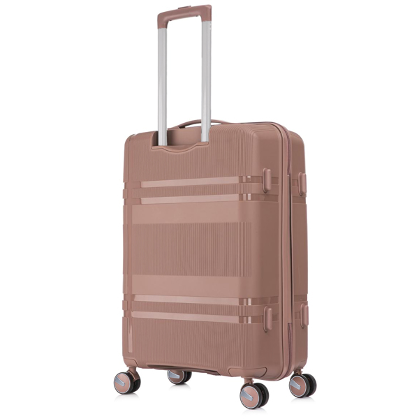 3 Piece Luggage Sets PP Lightweight Suitcase with Two Hooks, Spinner Wheels, (20/24/28) 2307  pink