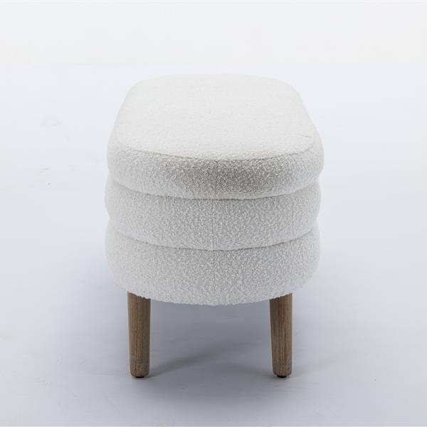 036-Boucle Fabric Storage Bench Bedroom Bench With Wood Legs For Living Room Bedroom Indoor,Ivory