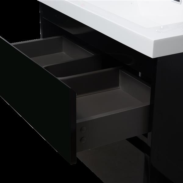 30" Floating Bathroom Vanity with Sink, Modern Wall-Mounted Bathroom Storage Vanity Cabinet with Resin Top Basin and Soft Close Drawers, Glossy Black 24V11-30GB