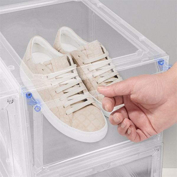 6 Pack Transparent Shoe Storage Boxes Hard Plastic Stackable Shoe Box Organiser