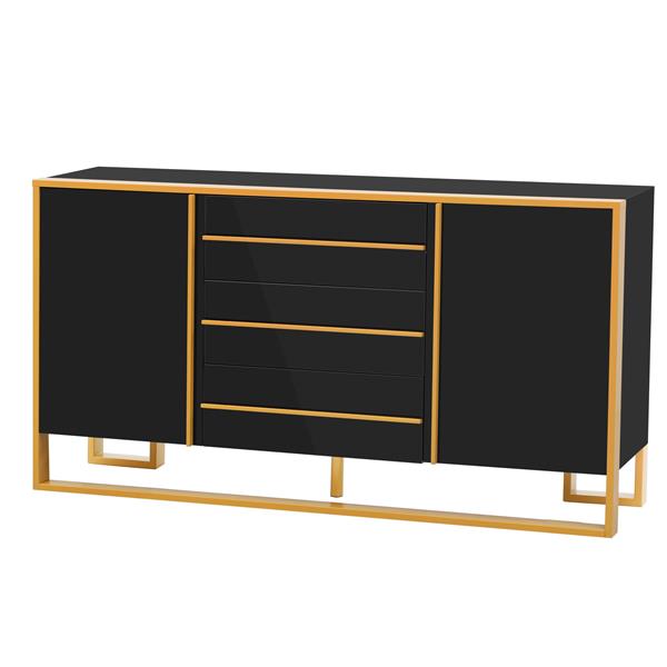 Modern Style 59"L Sideboard with Large Storage Space and Gold Metal Legs for Living Room and Entryway (Black)