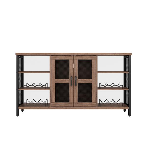 Industrial Wine Bar Cabinet, Liquor Storage Credenza, Sideboard with Wine Racks & Stemware Holder (Hazelnut Brown, 55.12''w x 13.78''d x 30.31' ' h)