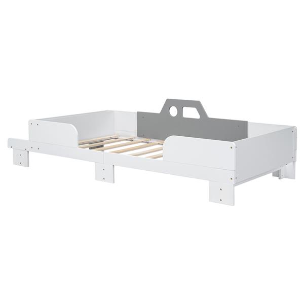 Car-Shaped Twin Wood Bed with Bench,White