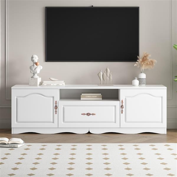 Modern TV Stand for 60+ Inch TV, with 1 Shelf, 1 Drawer and 2 Cabinets, TV Console Cabinet Furniture for Living Room