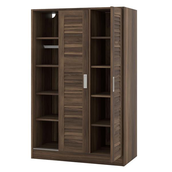 3-Door Shutter Wardrobe with shelves, Walnut