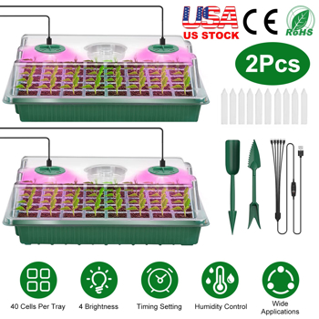 2Pcs 40 Cells Seed Starter Tray Plant Grow Light with 4 Adjustable Brightness Automatic Timing Setting Humidity Dome Plant Germination Garden(No shipments on weekends)