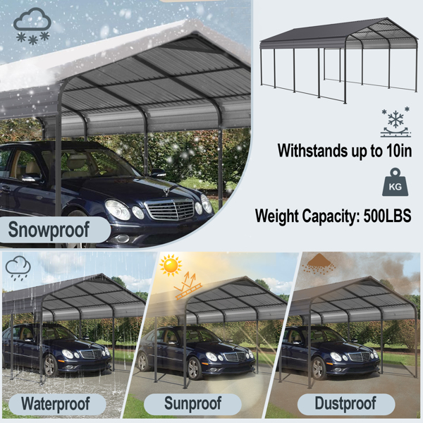 Metal Carport 12 ×20 FT Heavy Duty with Galvanized Steel Roof, Metal Garage Canopy with Galvanized Steel Roof & Frame, Car Tent Outdoor Storage Shed for Car, Boats and Truck, Gray 